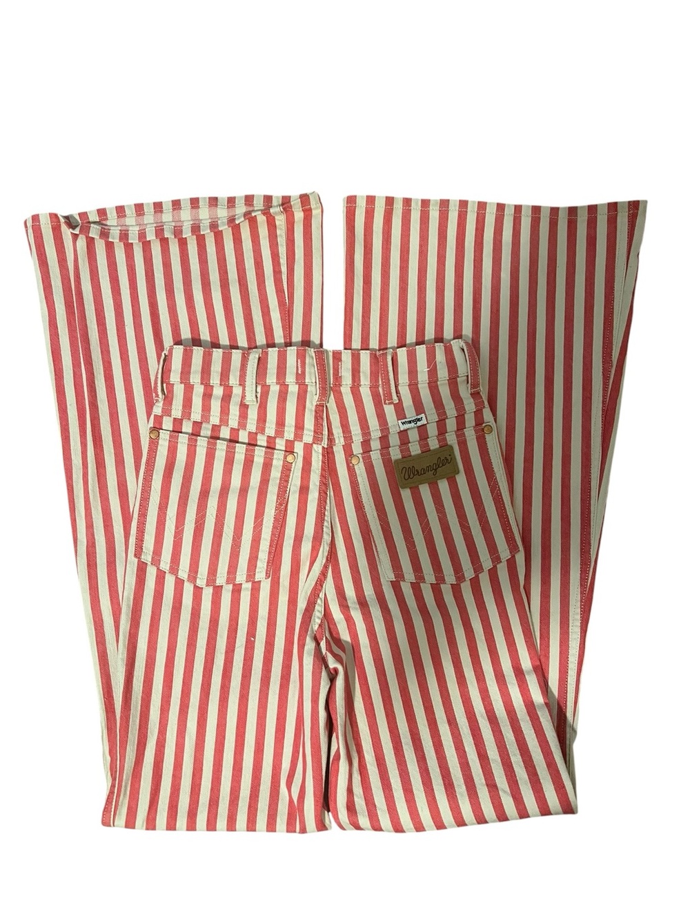 Wrangler Wanderer Bell Bottom Flare Jeans USA Red White Stripe High Rise 26 Boho - Picture 4 of 11
